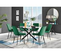 Furniturebox Uk Novara Black Leg 120Cm Round Glass Dining Table & 6 Green Pesaro Black Leg Chairs