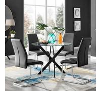 Furniturebox Uk Novara Black Leg Round Glass Dining Table & 4 Black Lorenzo Chairs