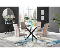Furniturebox Uk Novara Black Leg Round Glass Dining Table & 4 Cappuccino Lorenzo Chairs