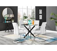 Novara Round Glass Dining Table With Four Lorenzo Chairs - White