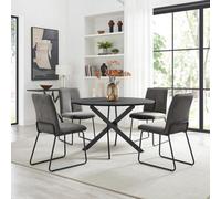 Furniturebox Uk Novara Black Top Dining Table & 6 Halle Dark Grey Fabric Chairs