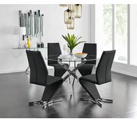 Furniturebox Uk Novara Chrome Metal And Glass Large Round Dining Table And 4 Black Willow Chairs Set