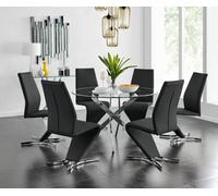 Furniturebox Uk Novara Chrome Metal And Glass Large Round Dining Table And 6 Black Willow Chairs Set