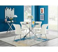 Furniturebox Uk Novara Chrome Metal Round Glass Dining Table And 4 Cream Nora Silver Leg Chairs