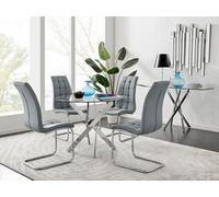 FurnitureboxUK Novara Chrome Metal 100cm Round Glass Dining Table & 4 Murano Dining Chairs in Grey FurnitureboxUK Grey