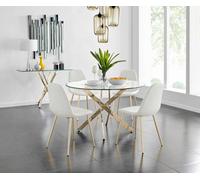 Furniturebox Uk Novara Gold Metal Large Round Dining Table And 4 White Corona Gold Chairs Set