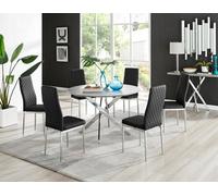 Furniturebox Uk Novara Grey Concrete Effect 120Cm Round Dining Table & 6 Black Milan Chrome Leg Chairs