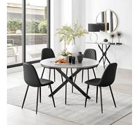FurnitureboxUK Novara Grey Concrete Effect Black Leg 120cm Round Dining Table & 4 Corona Black Leg Chairs FurnitureboxUK Black