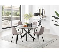 FurnitureboxUK Novara Grey Concrete Effect Black Leg 120cm Round Dining Table & 4 Corona Black Leg Chairs in Beige FurnitureboxUK Beige