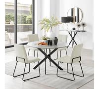 FurnitureboxUK Novara Grey Concrete Effect Black Leg 120cm Round Dining Table & 4 Halley Chairs in Cream FurnitureboxUK Cream