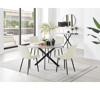 FurnitureboxUK Novara Grey Concrete Effect Black Leg 120cm Round Dining Table & 4 Pesaro Black Leg Chairs in Cream FurnitureboxUK Cream