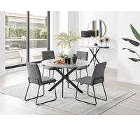 FurnitureboxUK Novara Grey Concrete Effect Black Leg 120cm Round Dining Table & 4 Halley Chairs in Dark Grey FurnitureboxUK Dark Grey