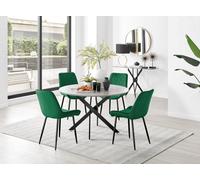 FurnitureboxUK Novara Grey Concrete Effect Black Leg 120cm Round Dining Table & 4 Pesaro Black Leg Chairs in Green FurnitureboxUK Green