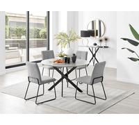 Furnitureboxuk Novara Grey Concrete Effect Black Leg 120Cm Round Dining Table & 4 Halley Chairs In Light Grey Light Grey