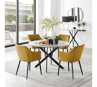 FurnitureboxUK Novara Grey Concrete Effect Black Leg 120cm Round Dining Table & 4 Calla Black Leg Chairs in Mustard FurnitureboxUK Mustard