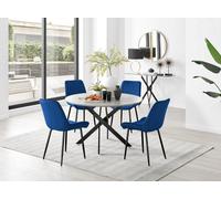FurnitureboxUK Novara Grey Concrete Effect Black Leg 120cm Round Dining Table & 4 Pesaro Black Leg Chairs in Navy FurnitureboxUK Navy