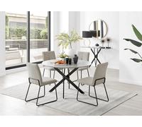 FurnitureboxUK Novara Grey Concrete Effect Black Leg 120cm Round Dining Table & 4 Halley Chairs in Beige FurnitureboxUK Beige