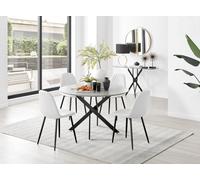 FurnitureboxUK Novara Grey Concrete Effect Black Leg 120cm Round Dining Table & 4 Corona Black Leg Chairs in Off-White FurnitureboxUK Off-White