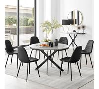 FurnitureboxUK Novara Grey Concrete Effect Black Leg 120cm Round Dining Table & 6 Corona Black Leg Chairs FurnitureboxUK Black