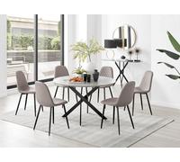 FurnitureboxUK Novara Grey Concrete Effect Black Leg 120cm Round Dining Table & 6 Corona Black Leg Chairs in Beige FurnitureboxUK Beige