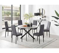 FurnitureboxUK Novara Grey Concrete Effect Black Leg 120cm Round Dining Table & 6 Velvet Milan Black Leg Chairs FurnitureboxUK Grey