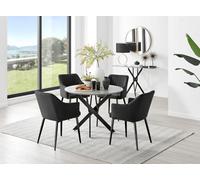 Furniturebox Uk Novara Grey Concrete Effect Black Leg Round Dining Table & 4 Black Calla Black Leg Chairs