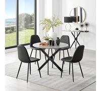 Novara Grey Concrete Black Leg Dining Table 4 Corona Black Leg Chairs - Black