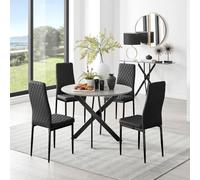 Novara Grey Concrete Black Leg Dining Table 4 Milan Black Leg Chairs - Black