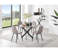 Furniturebox Uk Novara Grey Concrete Effect Black Leg Round Dining Table & 4 Cappuccino Corona Black Leg Chairs