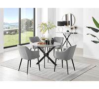 Furniturebox Uk Novara Grey Concrete Effect Black Leg Round Dining Table & 4 Grey Calla Black Leg Chairs