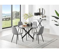 Furniturebox Uk Novara Grey Concrete Effect Black Leg Round Dining Table & 4 Grey Corona Black Leg Chairs
