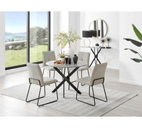 Furniturebox Uk Novara Grey Concrete Effect Black Leg Round Dining Table & 4 Taupe Halle Chairs