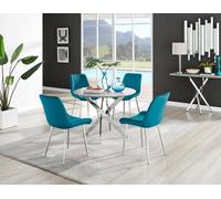 Furniturebox Uk Novara Grey Concrete Effect Round Dining Table & 4 Blue Pesaro Silver Chairs