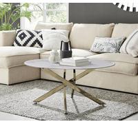 FurnitureboxUK Novara Round Marble Effect Glass Top Coffee Table With Gold Metal Starburst Legs in White FurnitureboxUK White