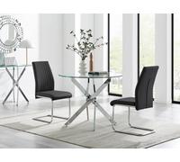 Novara Round Dining Table With Two Lorenzo Chairs Set - Black