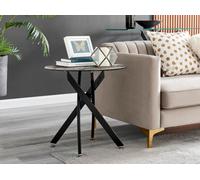 Furniturebox Uk Novara Round Side Table With Grey Glass Marble Effect Top And Black Legs
