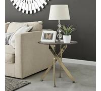 FurnitureboxUK Novara Round Marble Effect Glass Top Side Table With Gold Metal Starburst Legs in Grey FurnitureboxUK Grey