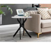 FurnitureboxUK Novara Round Marble Effect Glass Top Side Table With Black Metal Starburst Legs in White FurnitureboxUK White