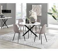 Furniturebox Uk Novara White Gloss Black Leg 120Cm Round Dining Table & 4 Cappuccino Corona Black Leg Chairs