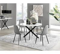 Furniturebox Uk Novara White Gloss Black Leg 120Cm Round Dining Table & 4 Grey Corona Black Leg Chairs