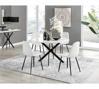 Furniturebox Uk Novara White Gloss Black Leg 120Cm Round Dining Table & 4 White Corona Black Leg Chairs