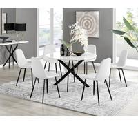 Furniturebox Uk Novara White Gloss Black Leg 120Cm Round Dining Table & 6 White Corona Black Leg Chairs