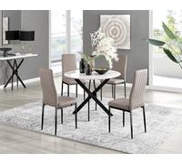 Furniturebox Uk Novara White Gloss Black Leg Round Dining Table & 4 Cappuccino Milan Black Leg Chairs