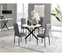 Furniturebox Uk Novara White Gloss Black Leg Round Dining Table & 4 Grey Velvet Milan Black Leg Chairs