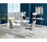 Furniturebox Uk Novara White High Gloss 120Cm Round Dining Table & 4 Grey Lorenzo Chairs