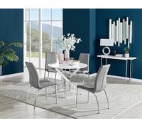 Furniturebox Uk Novara White High Gloss Round Dining Table & 4 Grey Isco Chairs