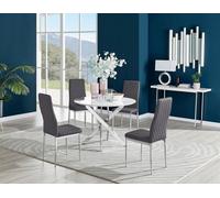 Furniturebox Uk Novara White High Gloss Round Dining Table & 4 Grey Velvet Milan Chairs