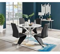 Furniturebox Uk Novara White Marble 120Cm Round Dining Table & 4 Black Willow Chairs