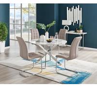 Furniturebox Uk Novara White Marble 120Cm Round Dining Table & 4 Cappuccino Murano Chairs