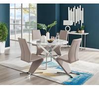 Furniturebox Uk Novara White Marble 120Cm Round Dining Table & 4 Cappuccino Willow Chairs